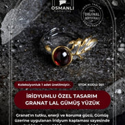 İridyumlu Granat Lal Özel Tasarım Gümüş Yüzük (Kadın) (SK:001)