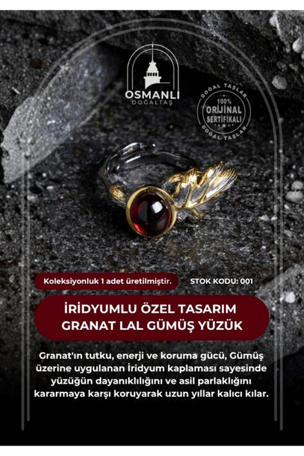 İridyumlu Granat Lal Özel Tasarım Gümüş Yüzük (Kadın) (SK:001)