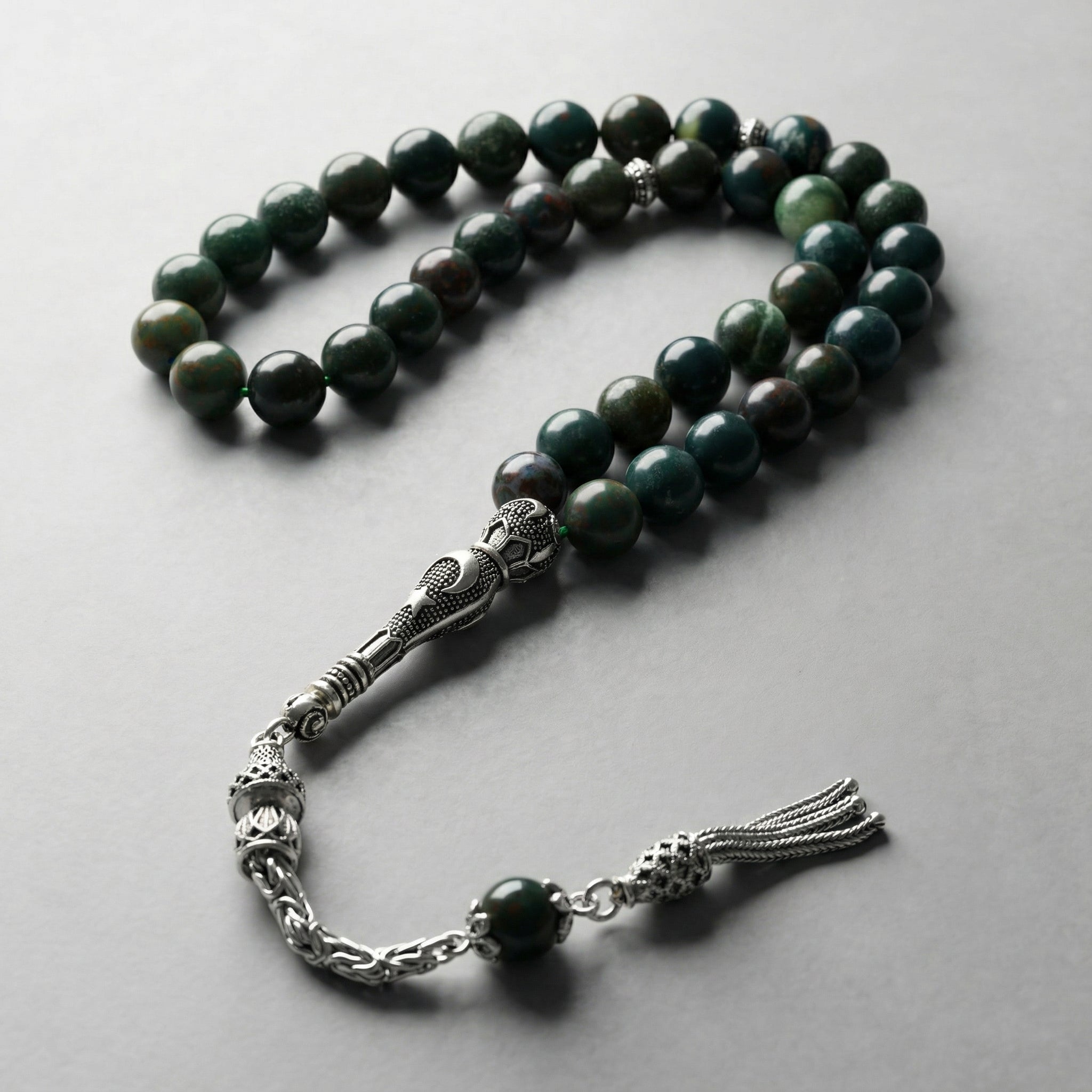 Kan Taşı Doğal Taş Tesbih – 925 Ayar Gümüş – 8 mm Küre Kesim