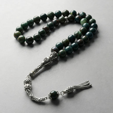 Kan Taşı Doğal Taş Tesbih – 925 Ayar Gümüş – 8 mm Küre Kesim