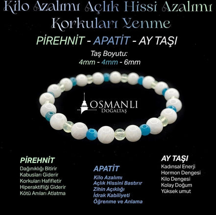 Zayıflama Açlık Bastırma Korkuları Azaltma Bilekliği - Ay Taşı - Prehnit - Apatit