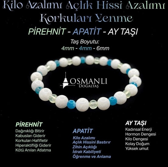Zayıflama Açlık Bastırma Korkuları Azaltma Bilekliği - Ay Taşı - Prehnit - Apatit
