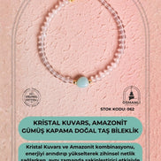 Sertifikalı Kristal Kuvars, Amazonit Gümüş Kapama Doğal Taş Bileklik (SK:062)