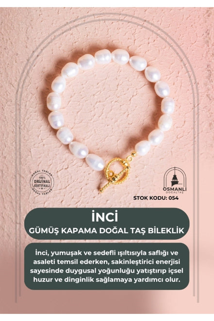 Gümüş Kapama İnci Doğal Taş Bileklik (SK:054)