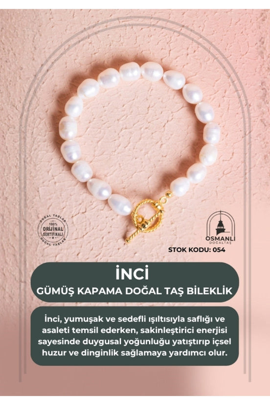 Gümüş Kapama İnci Doğal Taş Bileklik (SK:054)