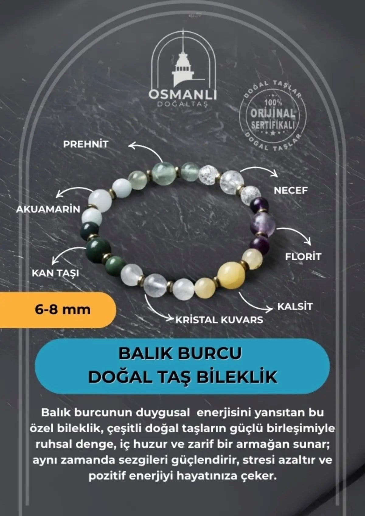 MuhammedMasumCo Balık Burcu Doğal Taş Bileklik