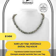 Sarı Lav Taşı 8 mm Düğümlü Doğal Taş Kolye