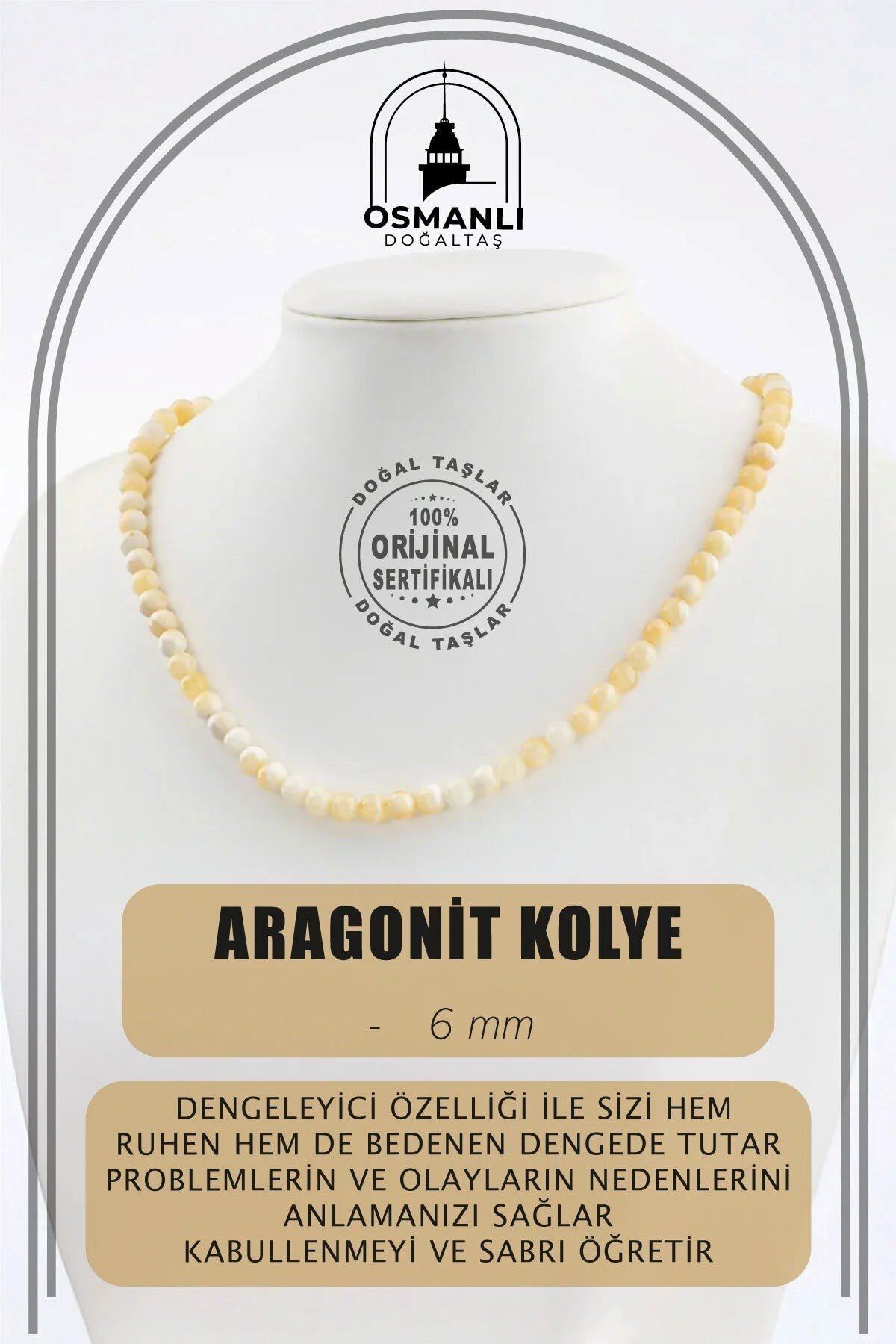 Aragonit 6 mm Dizi Doğal Taş Kolye