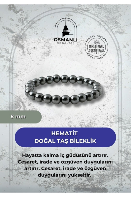 Hematit 8mm Doğal Taş Bileklik