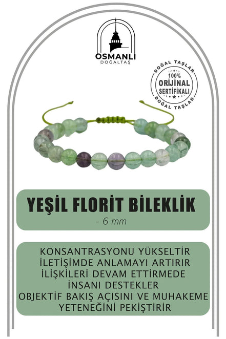 Yeşil Florit 6mm Merdiven Kapama Doğal Taş Bileklik