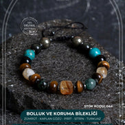 Sertifikalı Zümrüt Kaplan Gözü Pirit Sitrin Turkuaz Doğal Taş Bolluk ve Koruma Bilekliği S.K: 044