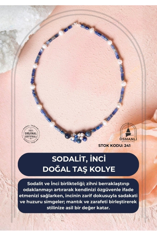Sodalit, İnci Doğal Taş Kolye (SK:241)