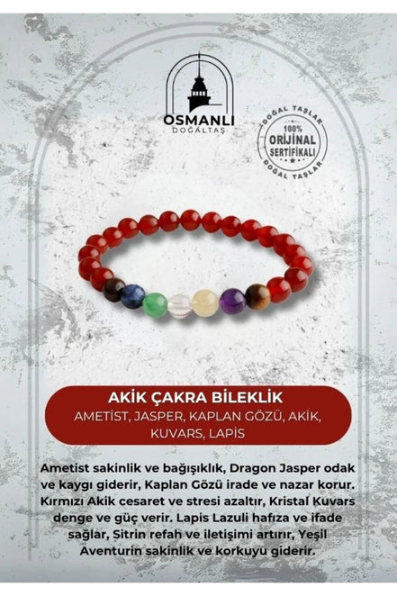 Akik Çakra Bileklik Ametist, Jasper, Kaplan Gözü, Akik, Kuvars, Lapis