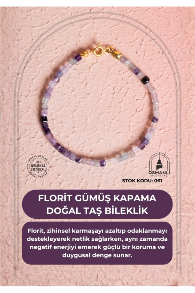 Sertifikalı Florit Gümüş Kapama Doğal Taş Bileklik (SK:061)