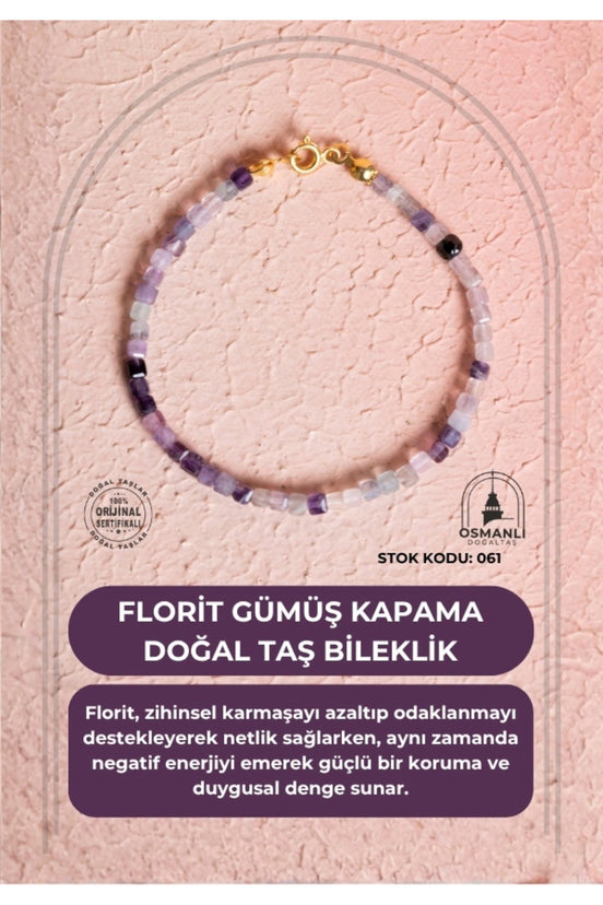 Sertifikalı Florit Gümüş Kapama Doğal Taş Bileklik (SK:061)