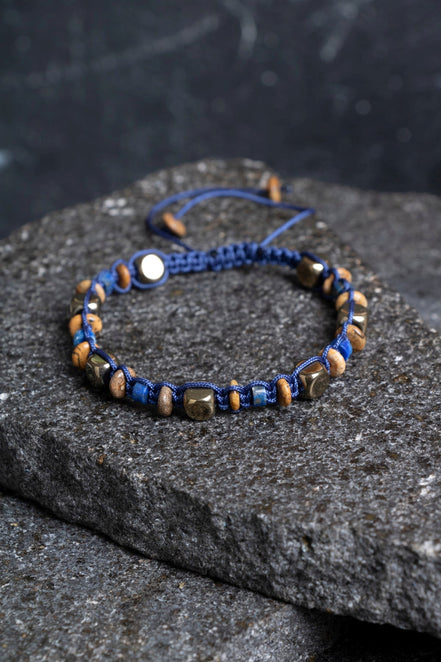 Sertifikalı Jasper, Lapis Lazuli, Hematit Doğal Taş Makrome Bileklik (SK:364)
