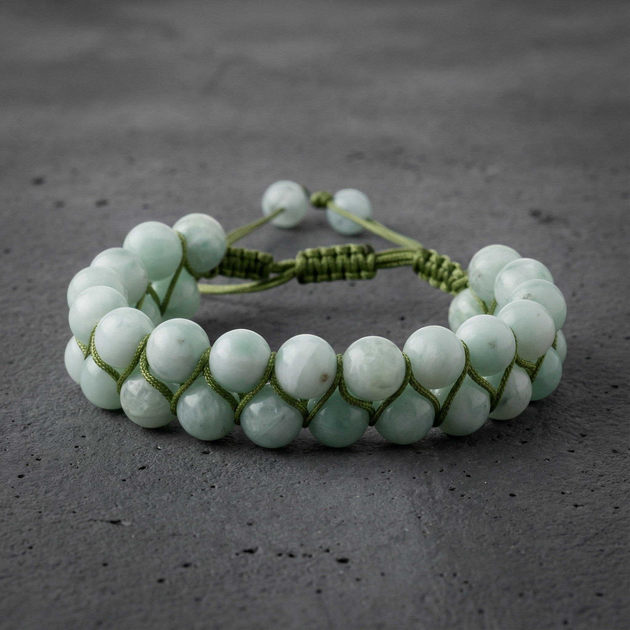 Yeşil Larimar 8 mm Çift Sıra Makrome Doğal Taş Bileklik
