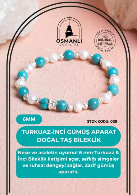 Turkuaz Gümüş Aparatlı Doğal Taş Bileklik 039