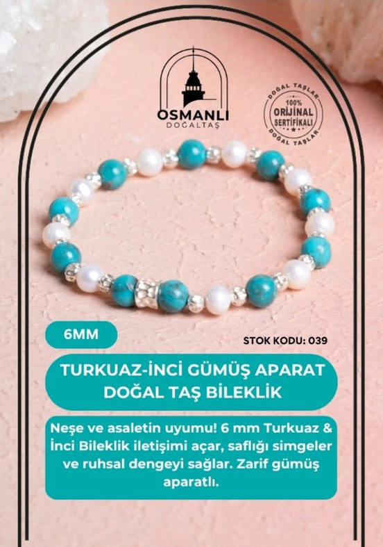 Turkuaz Gümüş Aparatlı Doğal Taş Bileklik 039