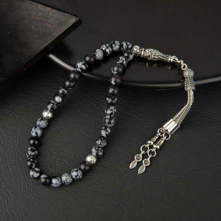 Karlı Obsidyen Doğal Taş Tesbih 33lük - 6mm