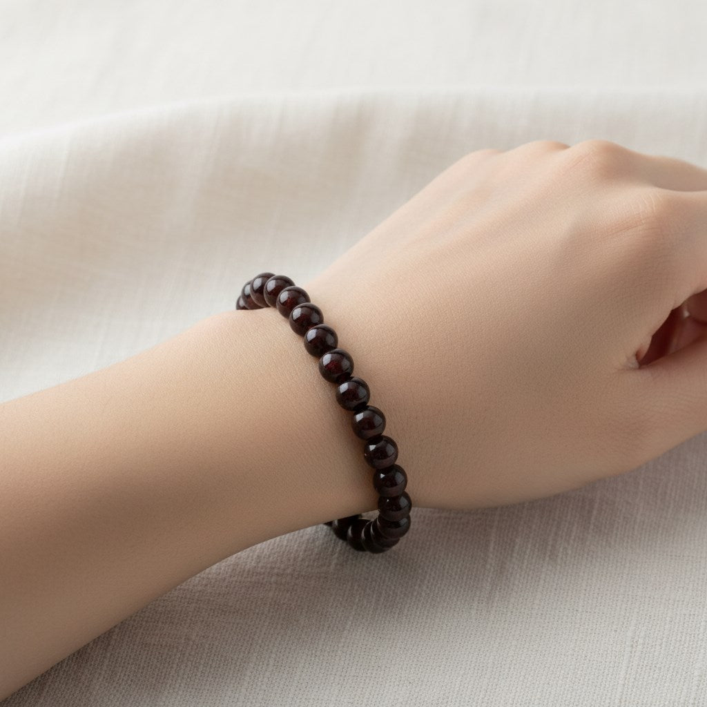 Bordo Granat Lal 8 mm Merdiven Kapama Doğal Taş Bileklik – El İşçiliği