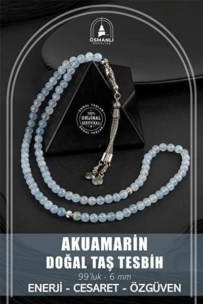 Akuamarin Doğal Taş Tesbih 99luk - 6mm