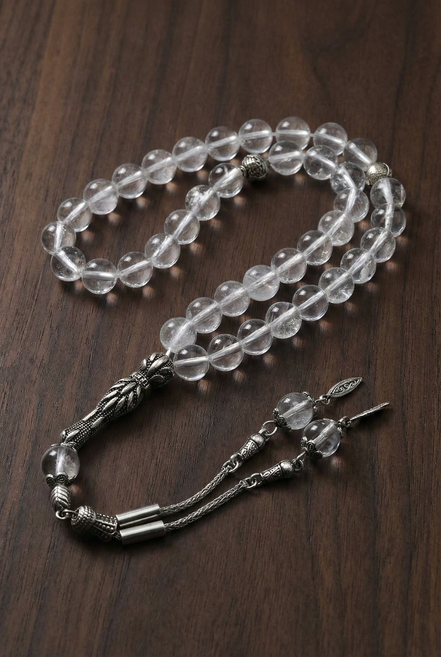 Kristal Kuvars Doğal Taş Tesbih – 8 mm Küre Kesim