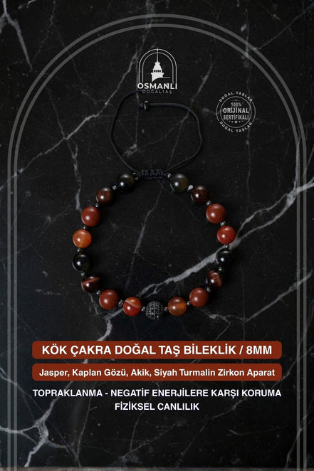 Kök Çakra Doğal Taş Makrome Bileklik / 8MM
