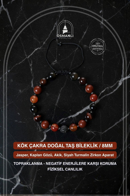 Kök Çakra Doğal Taş Makrome Bileklik / 8MM