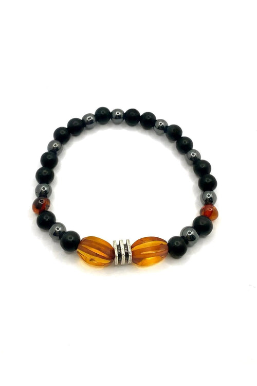 Orijinal Hakiki Kehribar - Shungite (Şungit) - Hematit Doğal Taş Misinalı Bileklik 6mm