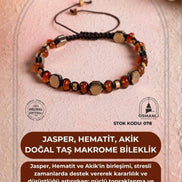 Sertifikalı Jasper, Hematit, Akik Doğal Taş Makrome Bileklik (SK:078)