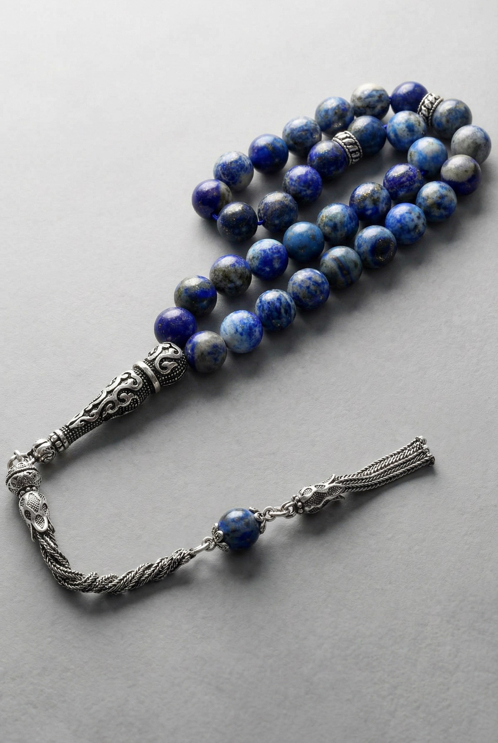 Lapis Lazuli Doğal Taş Tesbih – 925 Ayar Gümüş – 8 mm Küre Kesim