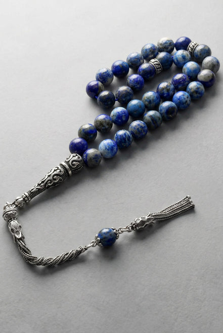 Lapis Lazuli Doğal Taş Tesbih – 925 Ayar Gümüş – 8 mm Küre Kesim