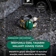 İridyumlu Özel Tasarım Malahit & İnci Gümüş Yüzük (Kadın)