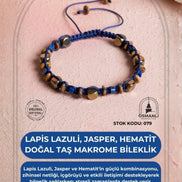 Sertifikalı Lapis Lazuli, Jasper, Hematit Doğal Taş Makrome Bileklik (SK:079)