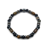 Şungit, Bronzit, Obsidyen, Rodonit ve Hematit Doğal Taş Bileklik – 6 mm Misinalı, Unisex Tasarım