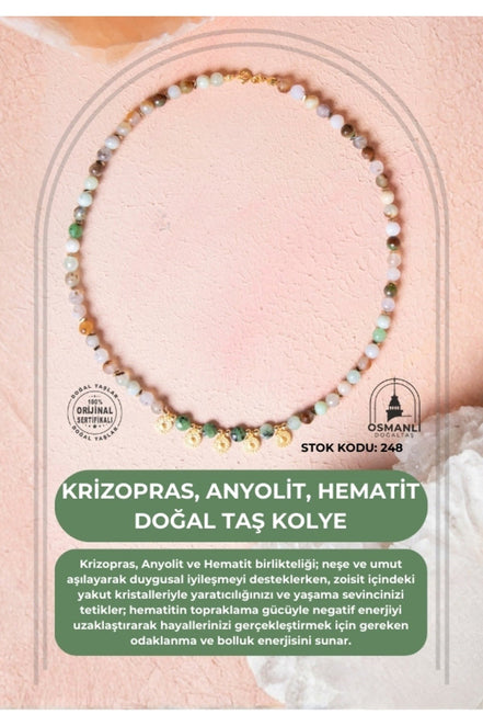 Sertifikalı Krizopras, Anyolit, Hematit Doğal Taş Kolye (SK:248)