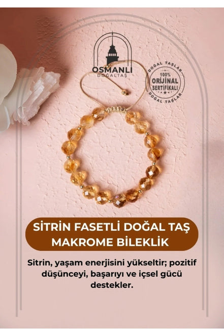 Sitrin Fasetli Doğal Taş Makrome Bileklik