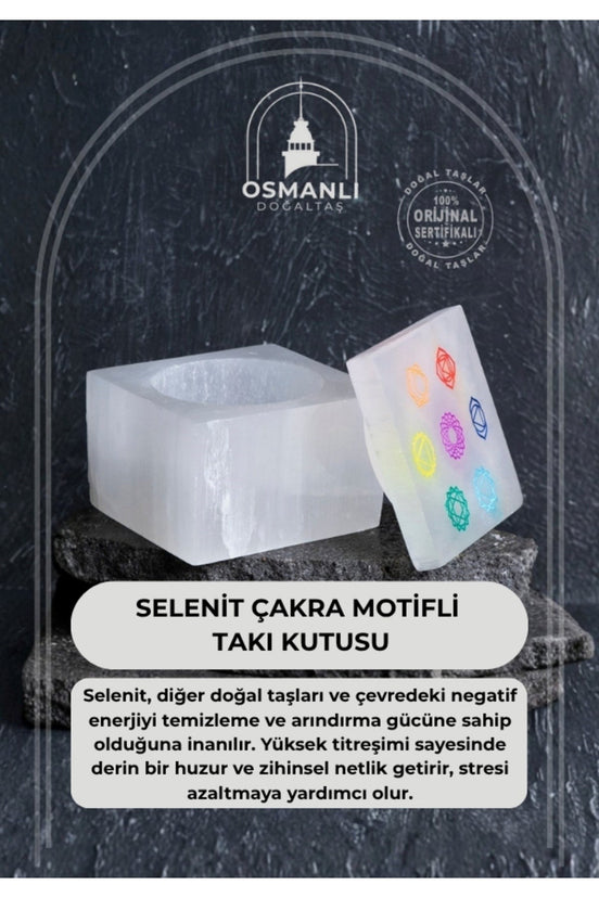 Selenit Çakra Motifli  Takı Kutusu