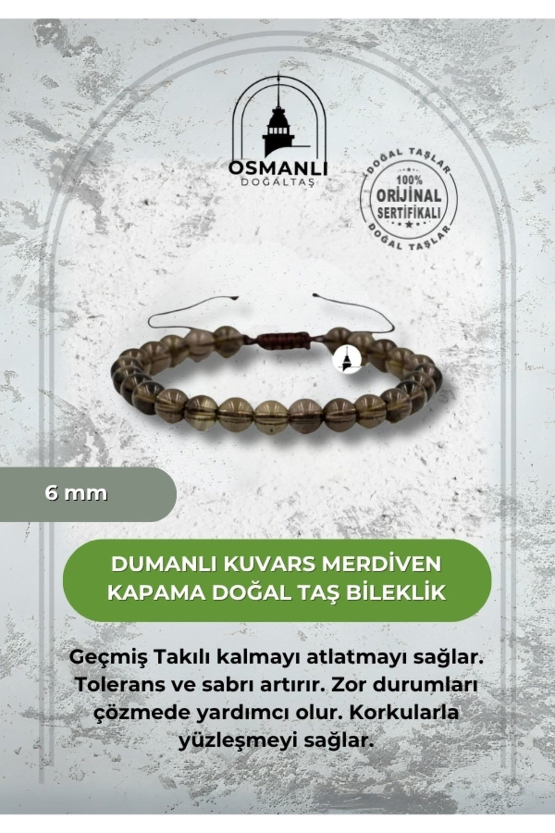 Dumanlı Kuvars 6mm Merdiven Kapama Doğal Taş Bileklik