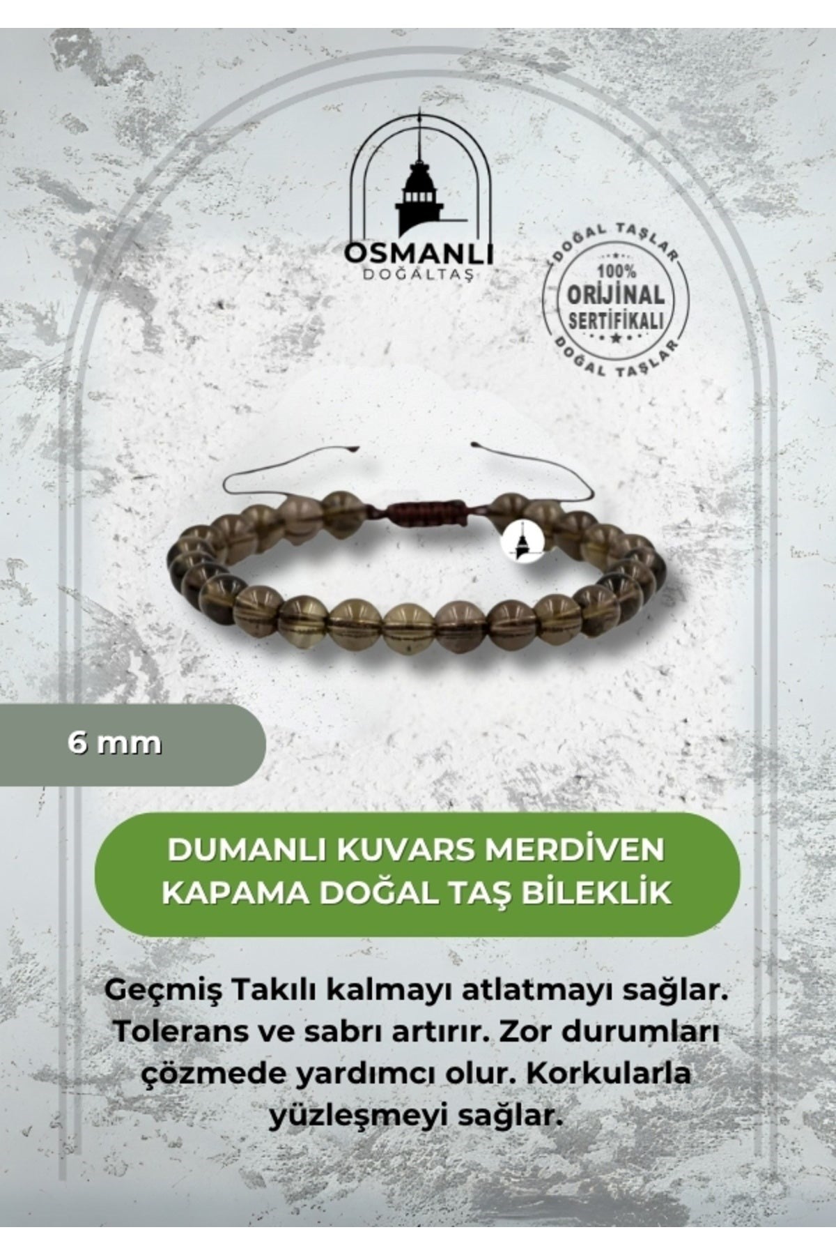 Dumanlı Kuvars 6mm Merdiven Kapama Doğal Taş Bileklik