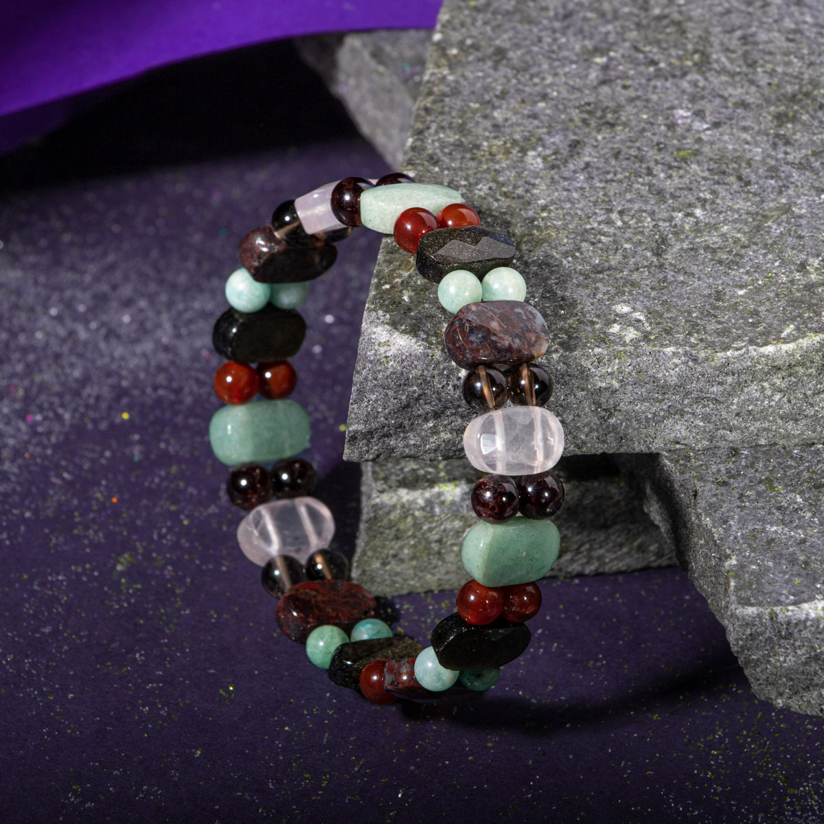 Başak Burcu Doğal Taş Bileklik – Amazonit, Granat Lal, Dumanlı Kuvars, Obsidyen, Jasper, Akik, Pembe Kuvars & Aventurin