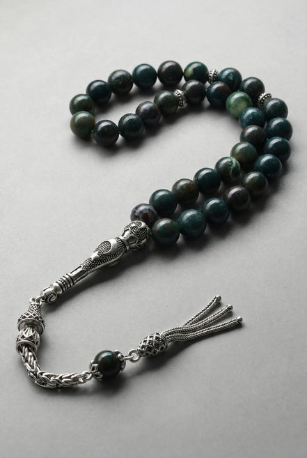 Kan Taşı Doğal Taş Tesbih – 925 Ayar Gümüş – 8 mm Küre Kesim