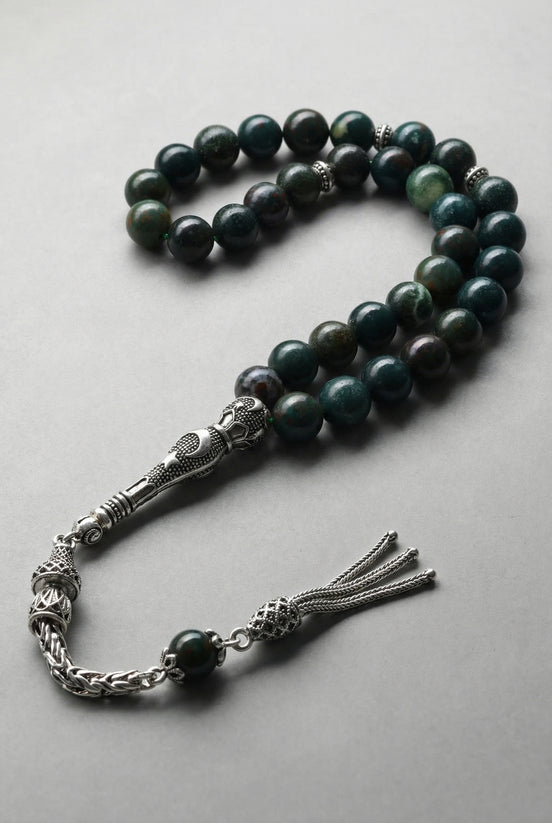 Kan Taşı Doğal Taş Tesbih – 925 Ayar Gümüş – 8 mm Küre Kesim