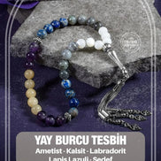 Yay Burcu Tesbih Ametist, Kalsit, Labradorit, Lapis Lazuli, Sedef