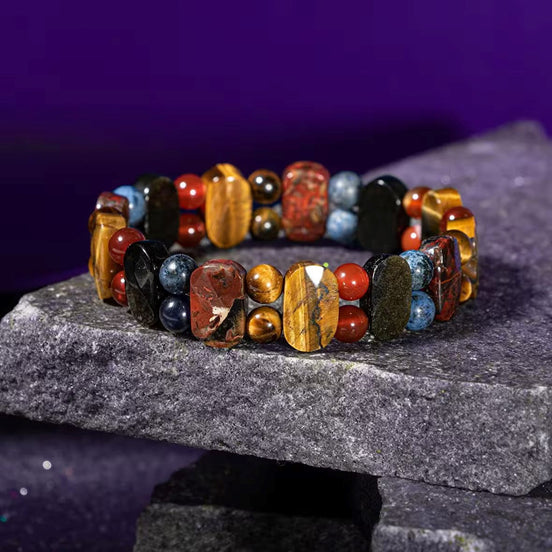 Oğlak Burcu Bileklik Dumanlı Kuvars, Dumortierit, Golden Obsidyen, Jasper, Kaplan Gözü, Kırmızı Akik