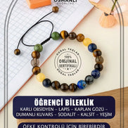 Öğrenci Doğal Taş Bileklik-Karlı Obsidyen-Lapis-Kaplan Gözü-Dumanlı Kuvars-Sodalit-Kalsit-Yeşim