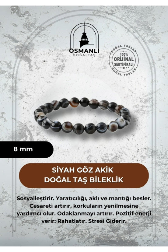Siyah Göz Akik 8mm Doğal Taş Bileklik