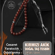 Kırmızı Akik Doğal Taş Tesbih 33lük - 8mm