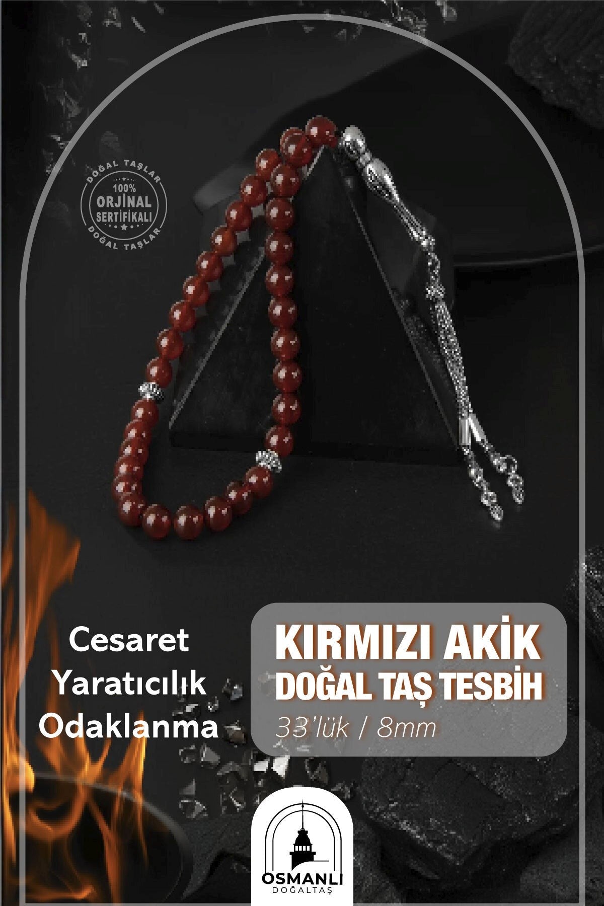 Kırmızı Akik Doğal Taş Tesbih 33lük - 8mm